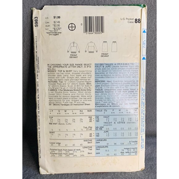 Butterick Misses Top Skirt Sewing Pattern Sz 6-22 5983 - Uncut - Picture 3 of 4